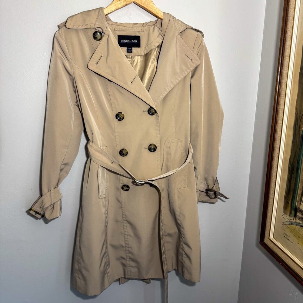 London Fog PS Petite Small Khaki Trench Coat Belted Double Breasted Classic